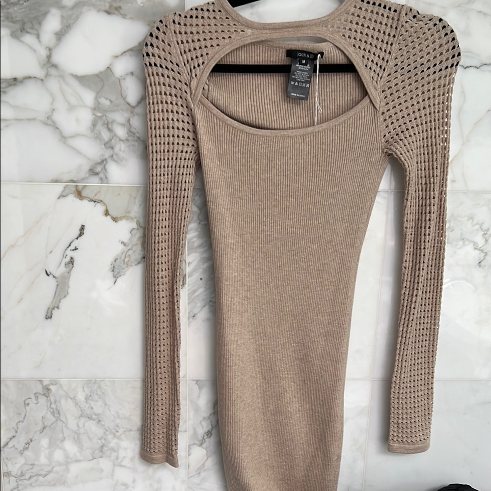 NWT J&J Tan Asymmetrical Knit Dress